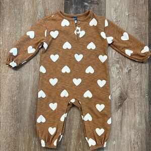 Old Navy Brown and White Heart Footie One Piece